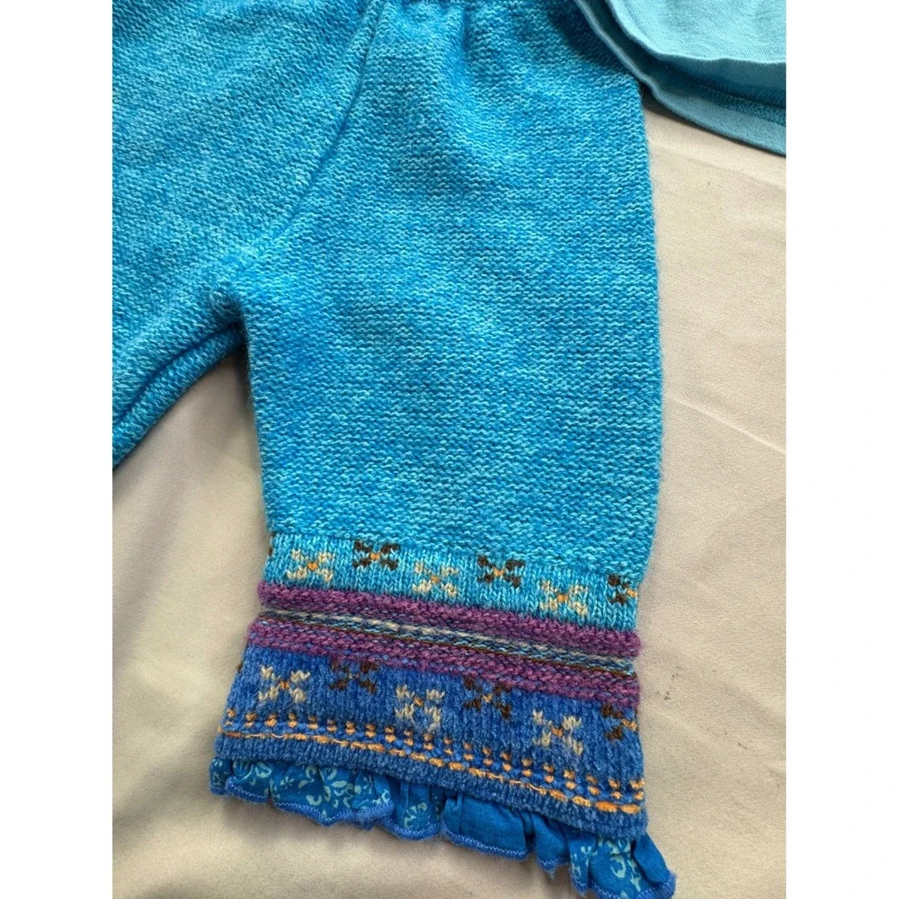 Clayeux France Baby Girls Blue Knit 3 Piece Set Cardigan Top Pants 6M 67cm
